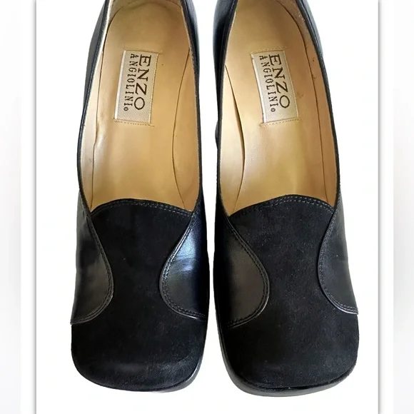 Y2K 90s Enzo Angiolini square toe suede leather black Platform Slip On 7 Retro - Picture 3 of 13